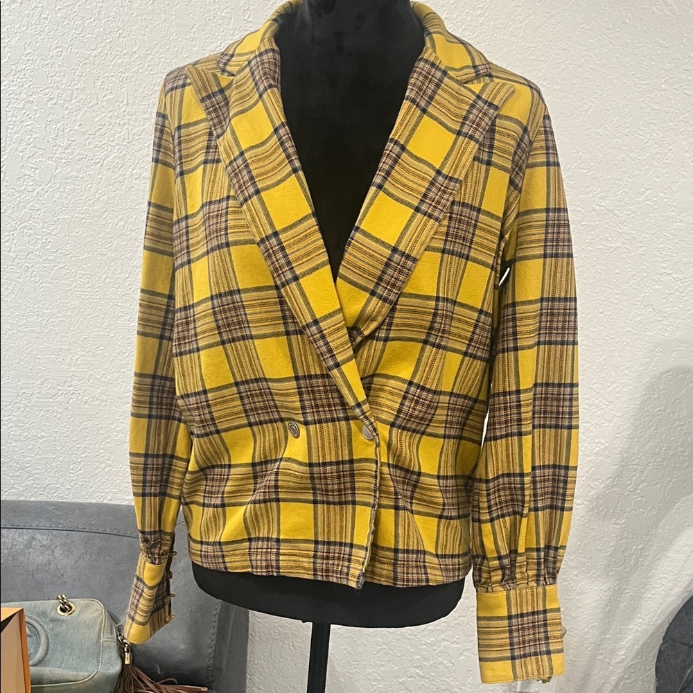 Happy Nature by NY & Co for Kate Hudson Yellow Plaid Women's Jacket